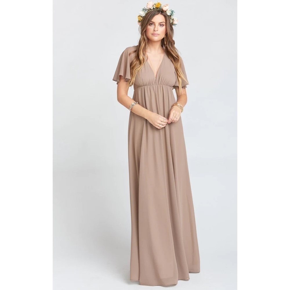 K016 Show Me Your Mumu Faye Flutter Maxi Dress - Dune Chiffon